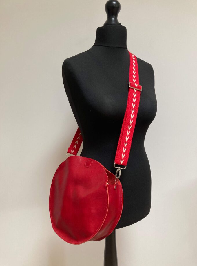 Round red leather handmade bag