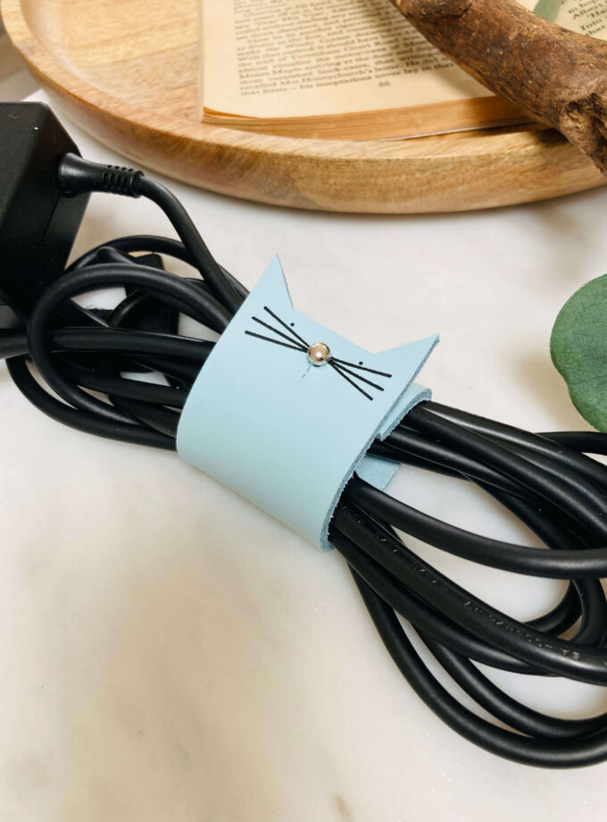 Handmade-Leather-Laptop-Large-Cable-Tidy-Organiser-blue-cat